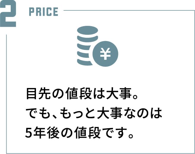 目先の値段は大事。でも、もっと大事なのは5年後の値段です。